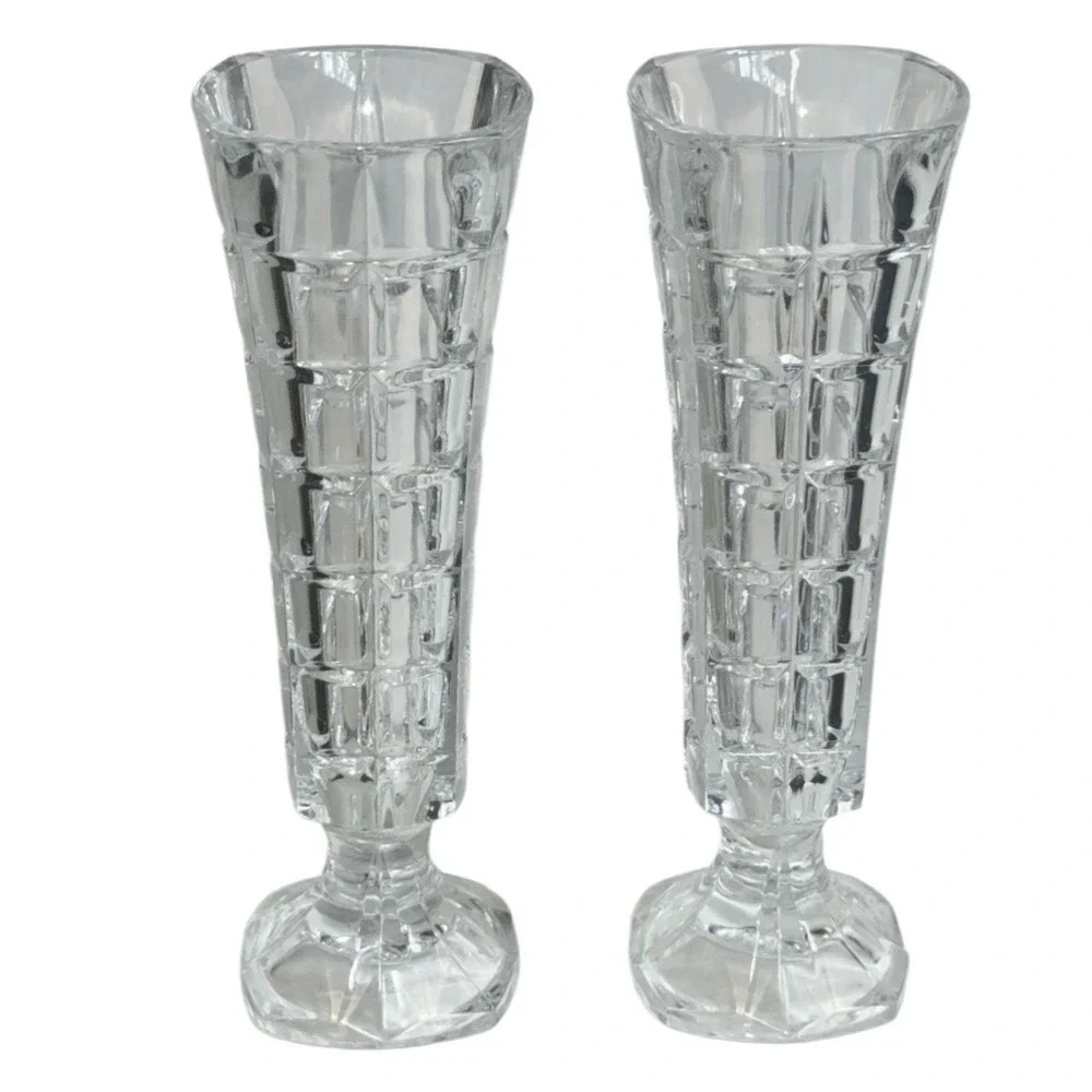Pressed Glass Bud Vase Pair 6.75
